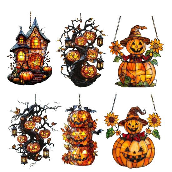 Halloween Hengende Anheng Håndmalt Glassmaleri Vinduspynt med Snor Lett å Henge Solfanger Innendørs Vindusdekorasjon