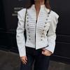 Womens French Court Style Stand Collar Double-Breasted Short Blazer Slim Fit Waist Jacket