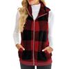 Fashionable Ladies Plaid Comfortable Fleece Cardigan Vest Stand Collar Sleeveless Women's Jacket