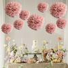 9Pcs/Pack DIY Craft Tissue Paper Flower Romantic Flower Balls Decorative Garland Pink Color Paper Pom Poms Flowers Home Decor