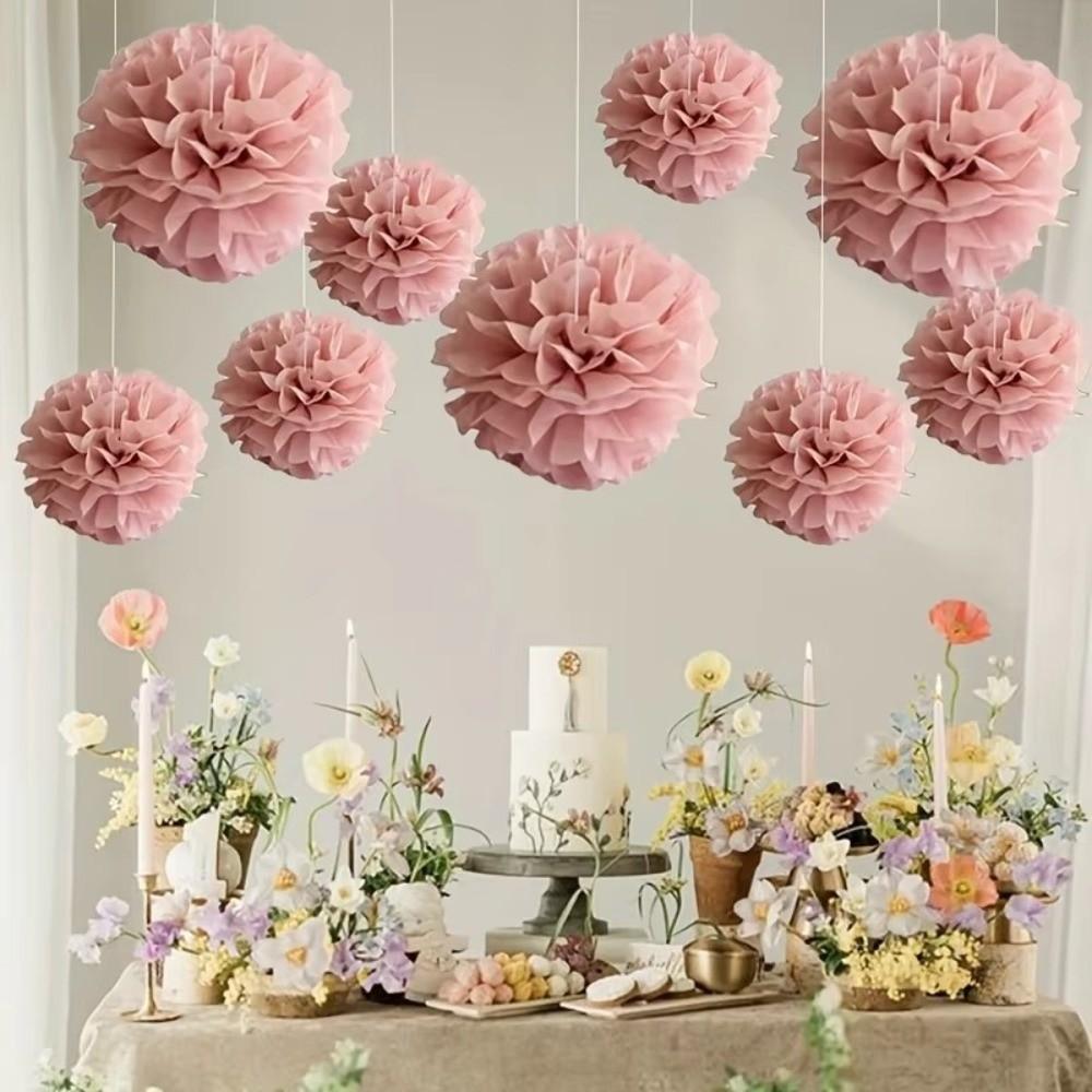 9Pcs/Pack DIY Craft Tissue Paper Flower Romantic Flower Balls Decorative Garland Pink Color Paper Pom Poms Flowers Home Decor