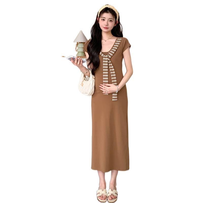 2026 Summer Maternity Striped Two-Piece Dress with Cinched Waist