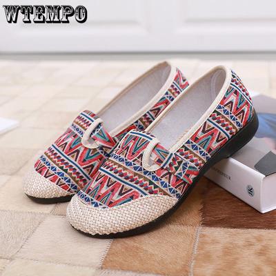 Canvas Fisherman Women's Shoes Ethnic Style Old Beijing Cloth Shoes Linen Flat Bottom Shallow Mouth Slip On Mom Shoes Doudu Shoes