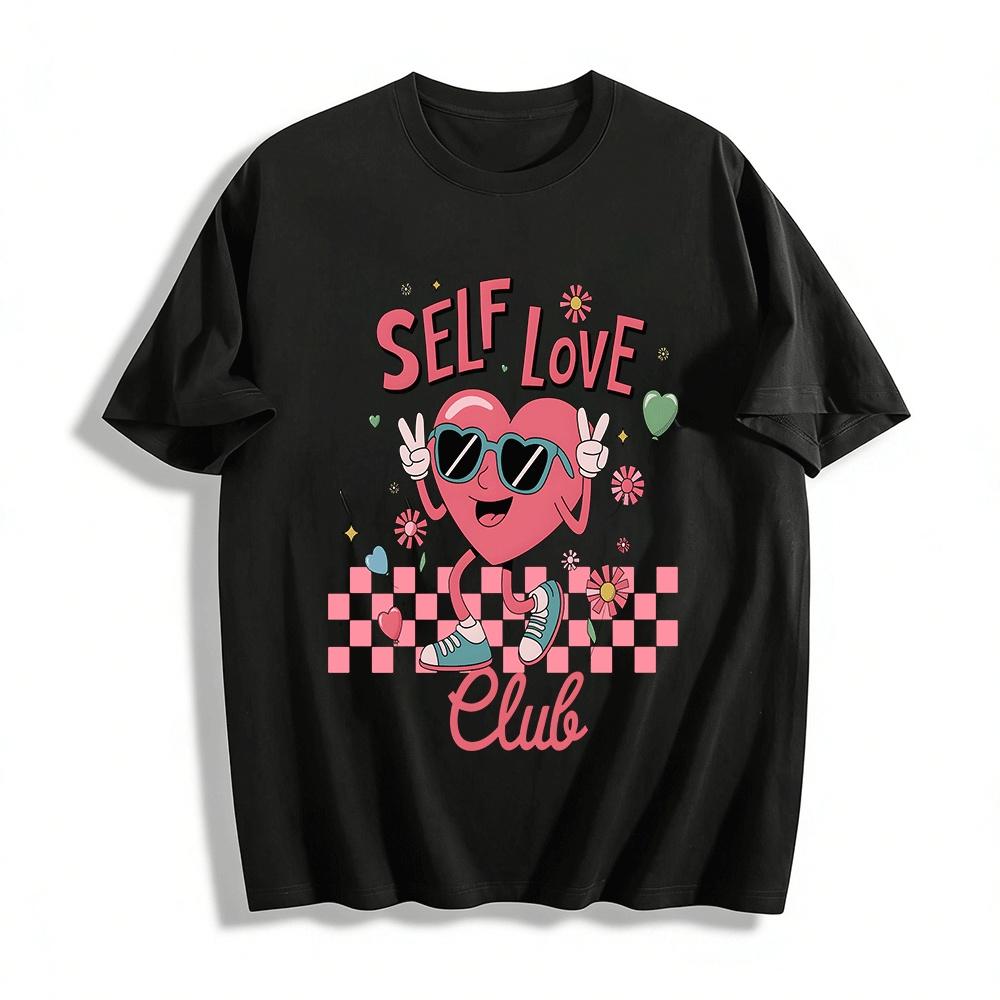 Retro Heart Self Love Club Graphic Casual T-Shirt Pure cotton T-shirt XXS