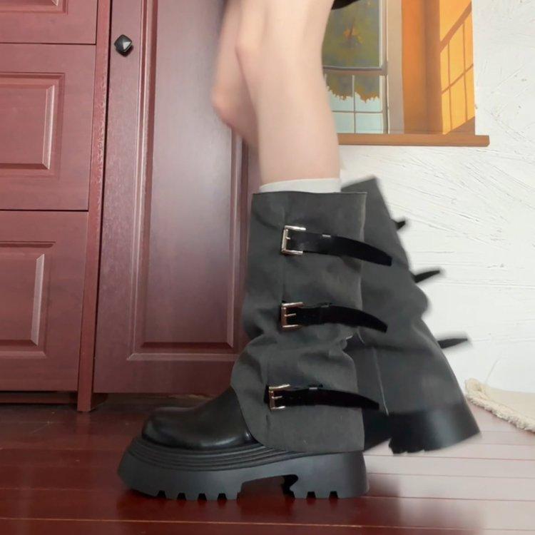 European big head mango head cowboy pile boots tube boots thick-soled muffin catwalk locomotive boots short boots Martin boots women 35 6398₽