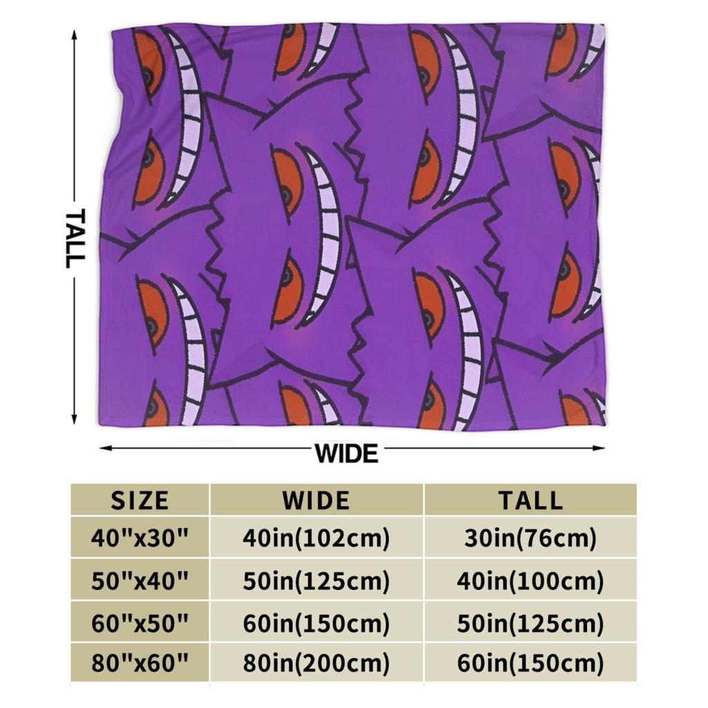 Cartoon Gengar Lila)Decke Pokemon-Motiv Dekorativer Flanell-Überwurf für das Wohnzimmer Weiche Warme Tagesdecke Geschenkidee
