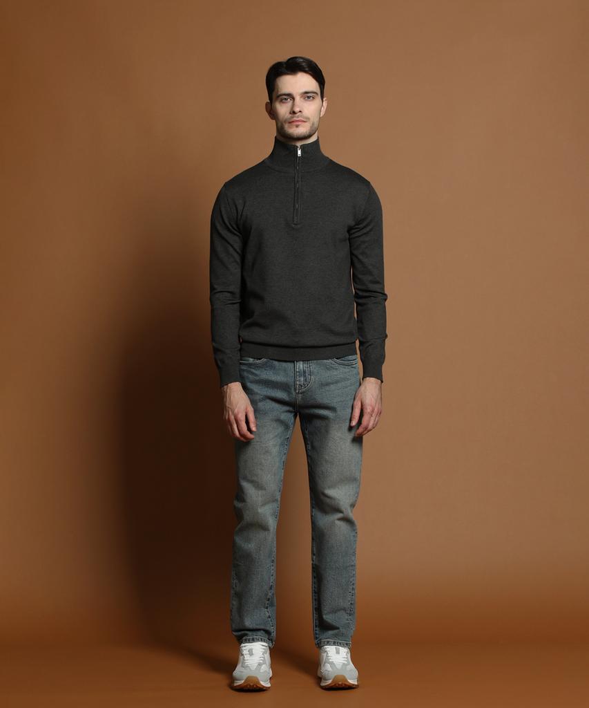 PANICALE Dark Gray Soft Half-Zip Knit