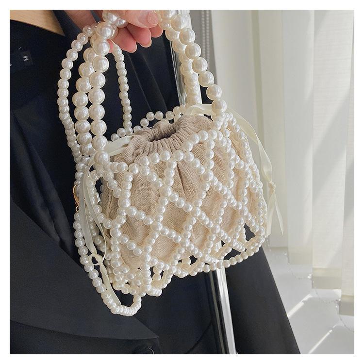 

New tote bag pearl bag shoulder messenger bag woven finished women s bag versatile fashion small bag trend білий