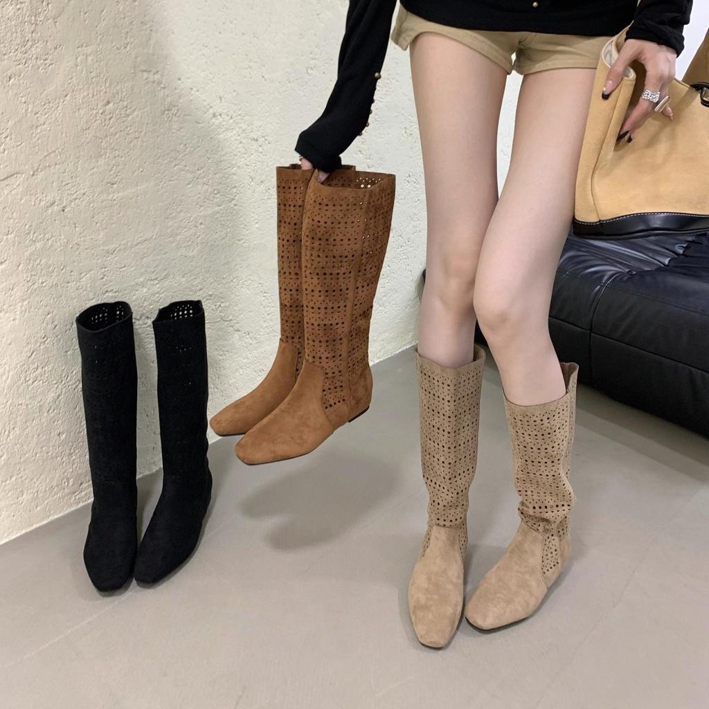 Maillard boots pointed boots high boots women's 2025 autumn new brown suede hollow boots shoes long boots