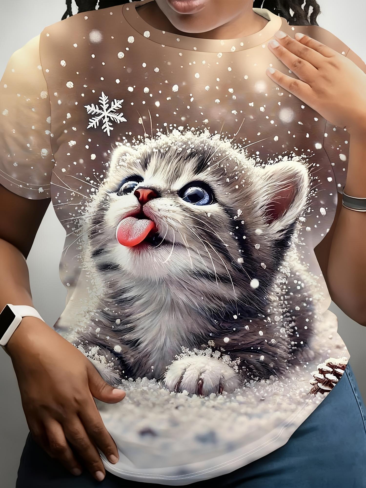 

Winter Cute Cat Playing in The Snow Printed Short Sleeve T-Shirt. Relaxed Loose Fit Round Neck Top. Women S Special Offer Clothing. Women S Clothing. 3XL дубильна кора