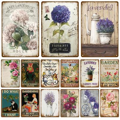 Art Mural Plaque en Étain Vintage Rétro Fleurs Oiseau Métal Décorations de Jardin Décor de Pièce Plaque Maison Peinture de Jardin Cadeau Ferme