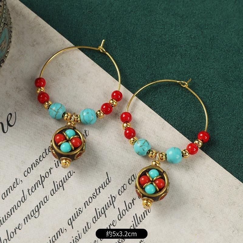 Original Handmade Nepalese Earrings Tibetan Niche Personality Earrings Female Exotic Xizang Retro Earrings