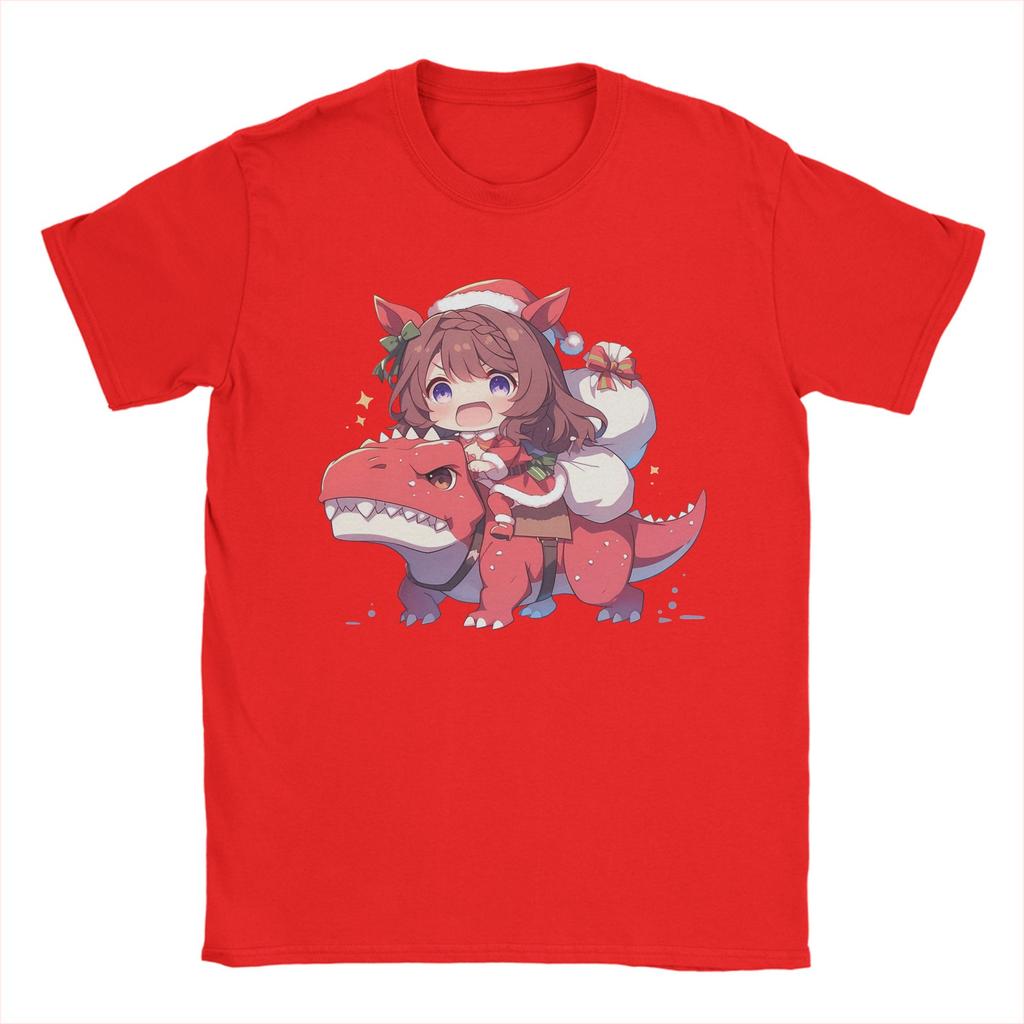 Christmas Super Creek Riding Dinosaur T Shirt Men Pure Cotton T-Shirts Crewneck Uma Musume Tees Short Sleeve Clothes
