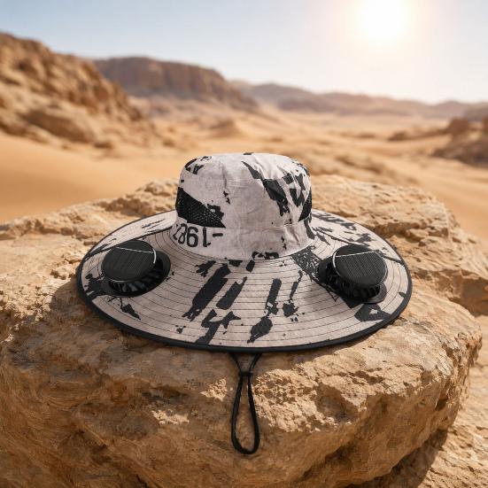 Cappello a tesa larga con doppia ventola, Cappello parasole ricaricabile solare e USB con batteria grande, Cappello ventilato estivo da esterno per Pesca Escursionismo Giardinaggio