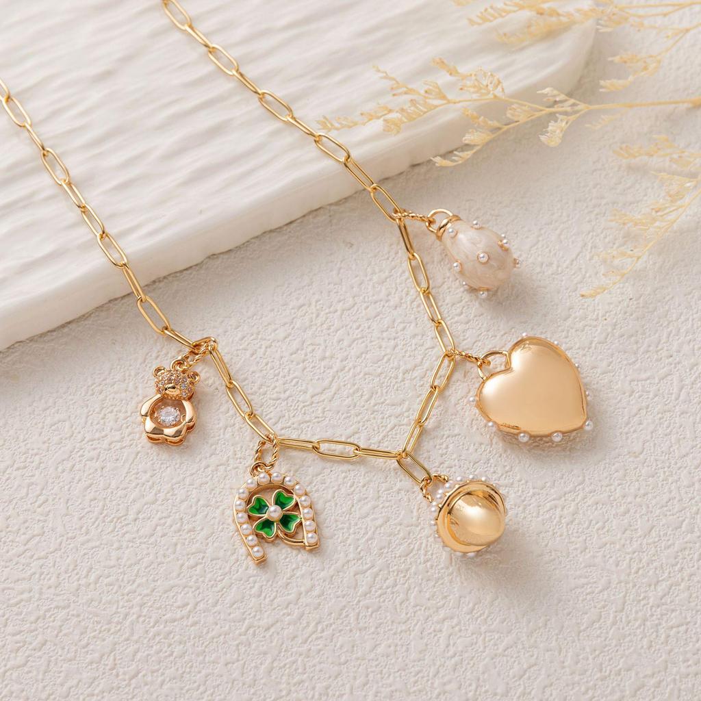 Trendy 18K Gold Stainless Steel Heart Pendant Necklace with Pearl