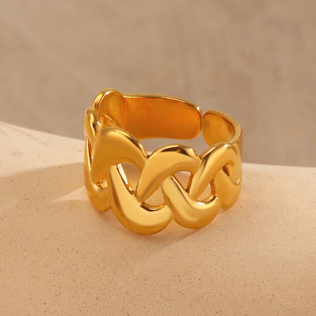 Stainless Steel Unique Double S-Shaped Opening Rings for Women Men 18K Gold Color Stylish Anti Allergenic Waterproof Jewelry