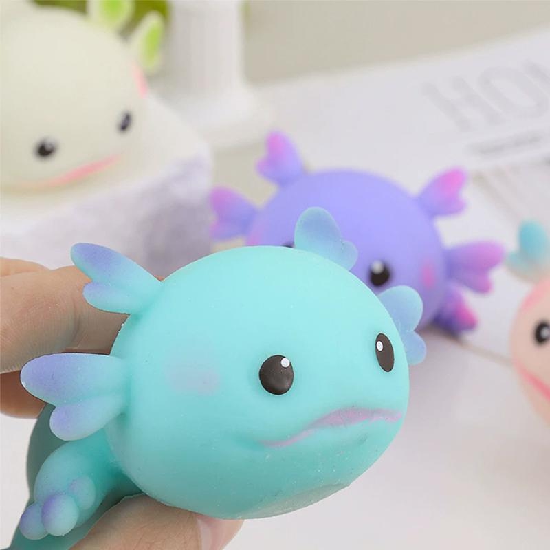 Roztomilé mačkací hračky axolotl, kreslená ryba, relaxační antistresové squishy hračky, úleva od stresu, pomalu se vracející, natahovací hračky pro dospělé a děti