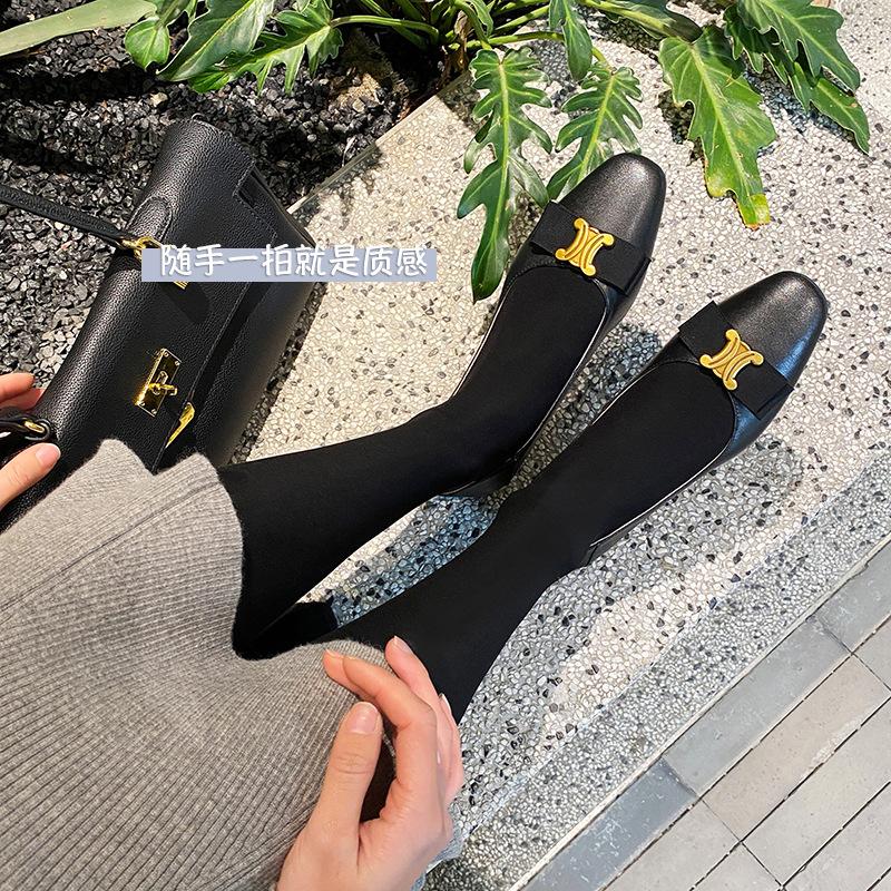 Arc de Triomphe shallow mouth single shoes 2025 spring new inner and outer leather flats shoes comfortable versatile breathable