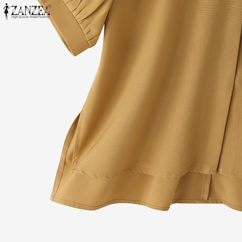 ZANZEA Women Turn Down Collar Loose Casual Half Sleeve Plain Blouse