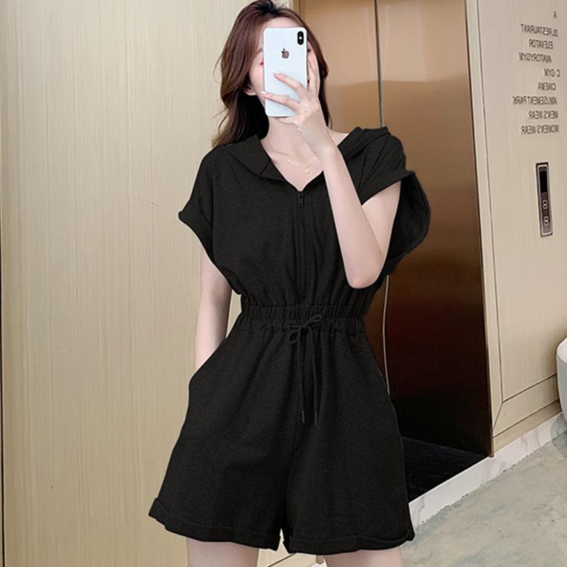 Summer French new onesie women's Hong Kong flavor casual temperament high waist and thin jumpsuit hooded jumpsuit shorts set