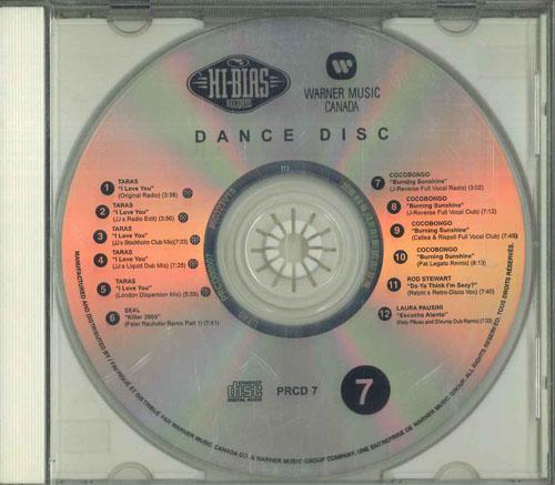 CD РАЗЛИЧНЫЕ Dance Disk 7 PRCD7 WARNER MUSIC CA 2005 Канада Танцевальная Электроника Б/У