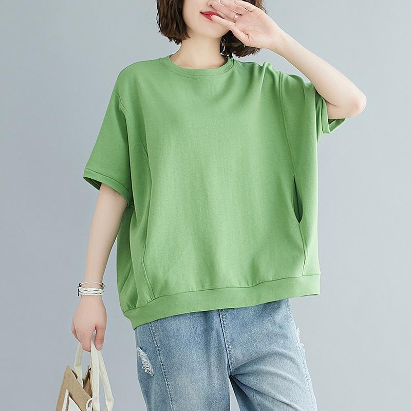 T-shirts Spring Summer Cotton Solid Color O Neck Loose Short Sleeve Casual Ladies Tops