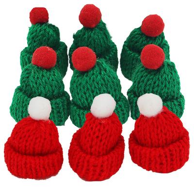 10PCS  4x6cm Mini Christmas Knitted Hat Plush Yarn Finger Hat Christmas Decoration Holiday Handmade DIY Pendant
