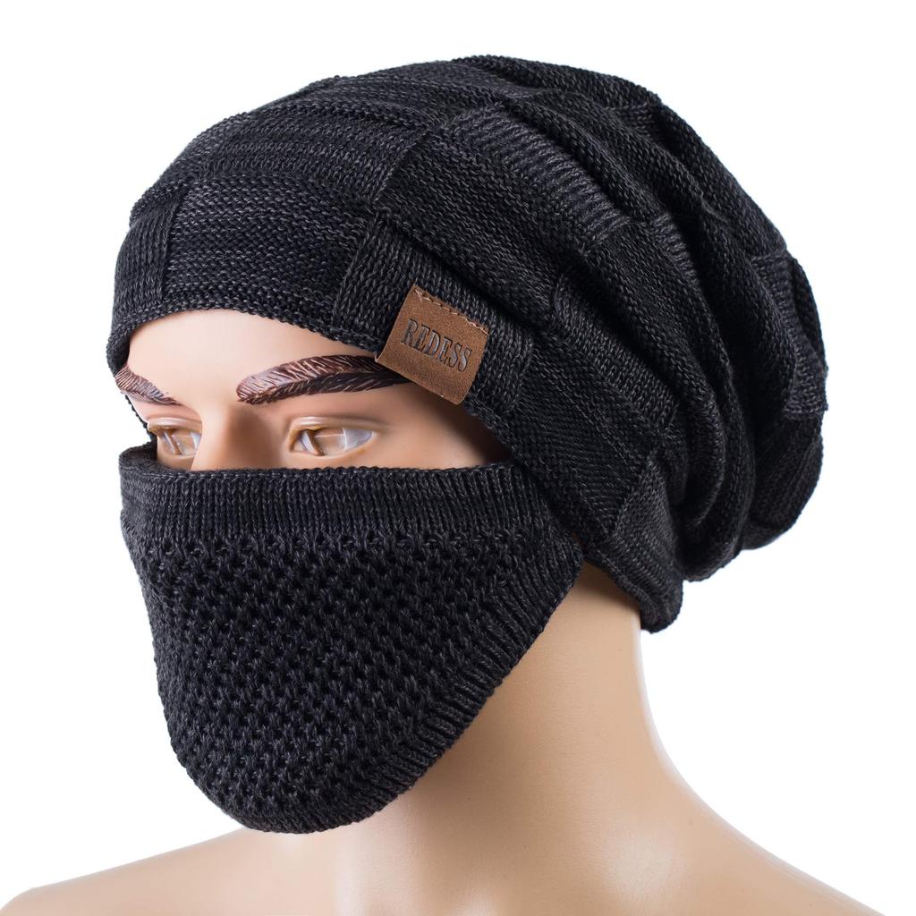 REDESS Beanie Hat, Unisex, Warm Winter Hat, Knit, Thick, Loose-Fitting Skull Cap with Face Cover, One Size