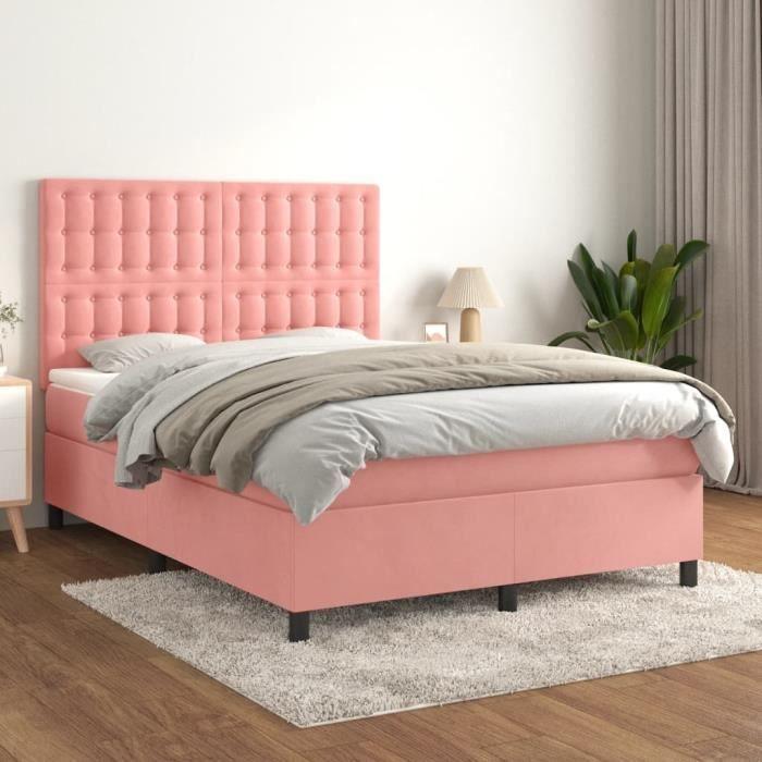 3143270 vidaXL Lit à sommier tapissier avec matelas Rose 140x200 cm Velours