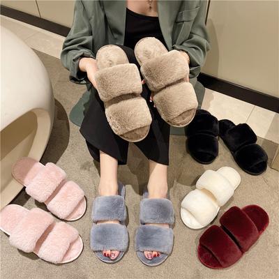 Women House Autumn Winter Furry Slippers Non-Slip Casual Indoor Flats Solid Colors Floor Shoes Ladies Flip Flops Warm Shoes