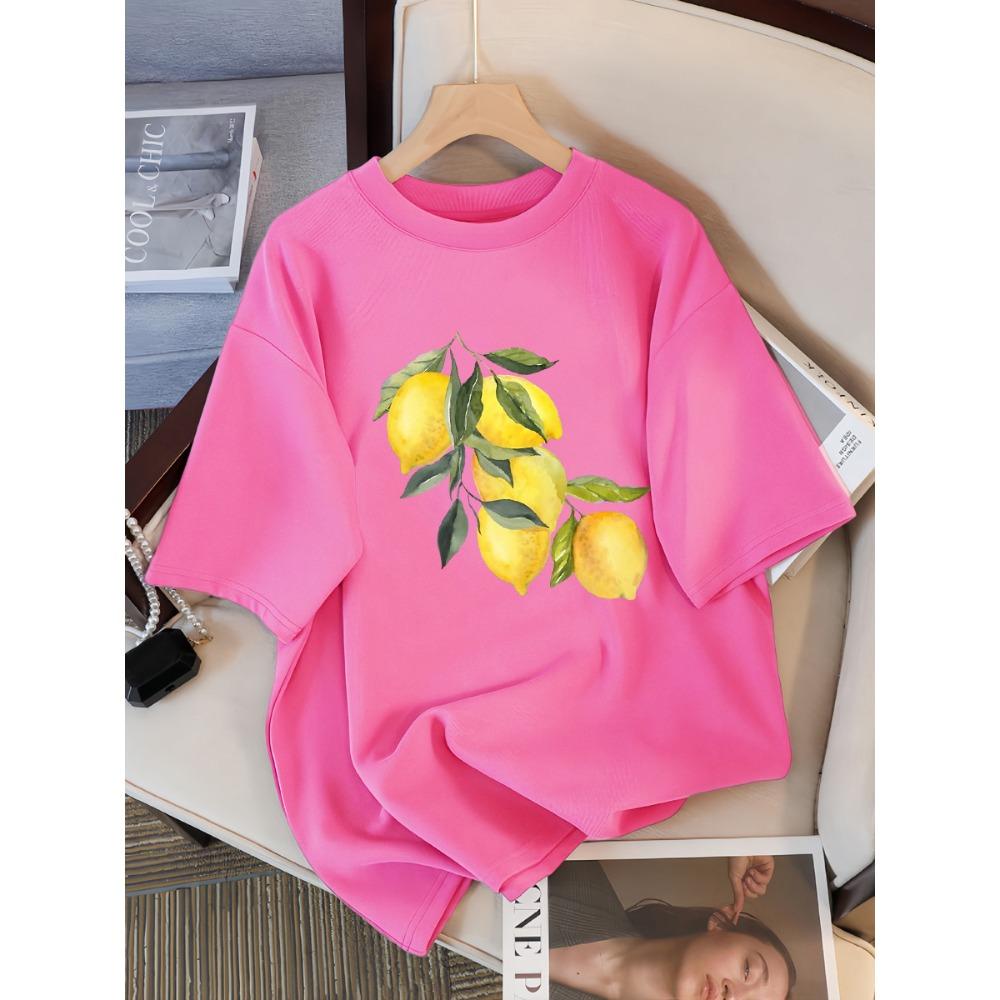 Verão Criativo Padrão Limão Feminino Casual Tops Macios Moda Camiseta Legal Roupa Algodão Rua Manga Curta Para Mulheres Camisetas