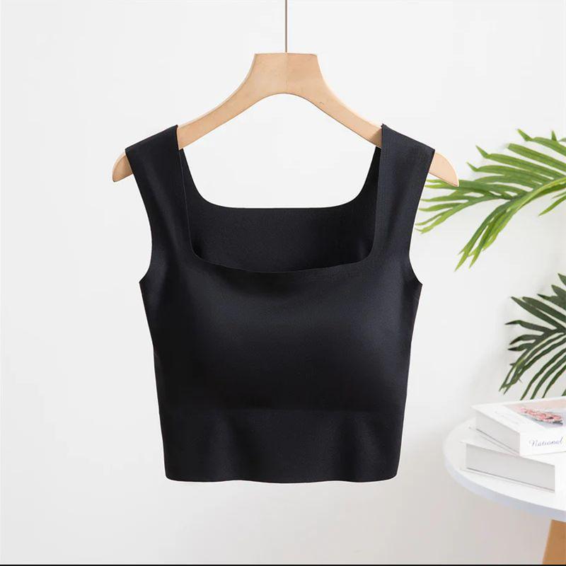It's So Comfortable, Black Vest Elegant Square Collar Slimming Outerwear Top Seamless Inner Wear Women's Sleeveless Sling