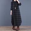 Frühling und Herbst Damenmode Lockeres Spleißen Karomuster Kragen Knopf Langarmkleid Mittellang Hemd Maxikleider