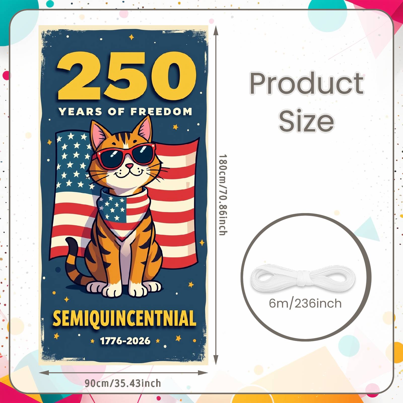 

Patriotic Banner Striped Pattern 250 Years Of Freedom Banner Freedom Celebration Backdrop Yellow Text For Home Decor Outdoor