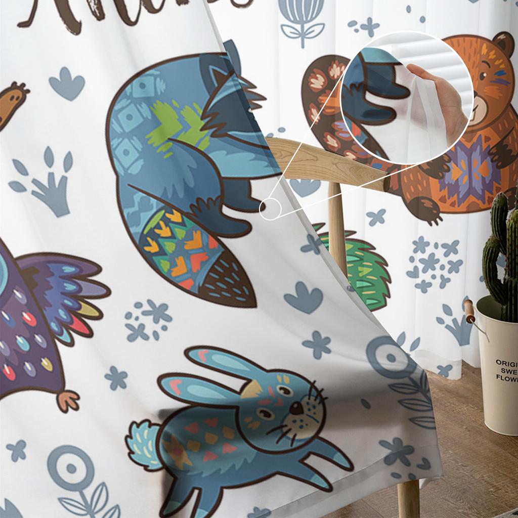 Animale Volpe Procione Gufo Tenda Trasparente Per Camera Da Letto Tenda Tulle Voile Per Cucina Soggiorno Decorazione Trattamento Finestra