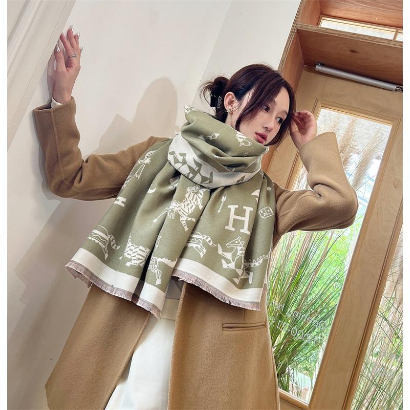 Imitation Cashmere Letter Carriage Scarf Women's High-end Double-sided Scarf Thickened Warm Shawl Versatile Scarf