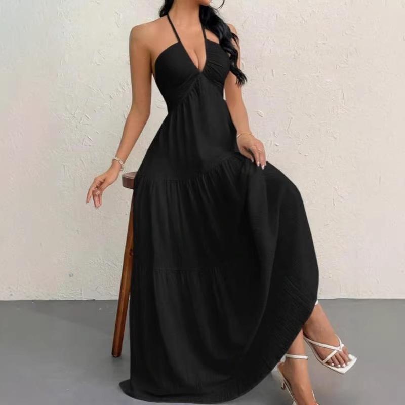 Nuovo top a fascia tinta unita estivo sexy con spalline a halter abito casual da vacanza al mare per il collo