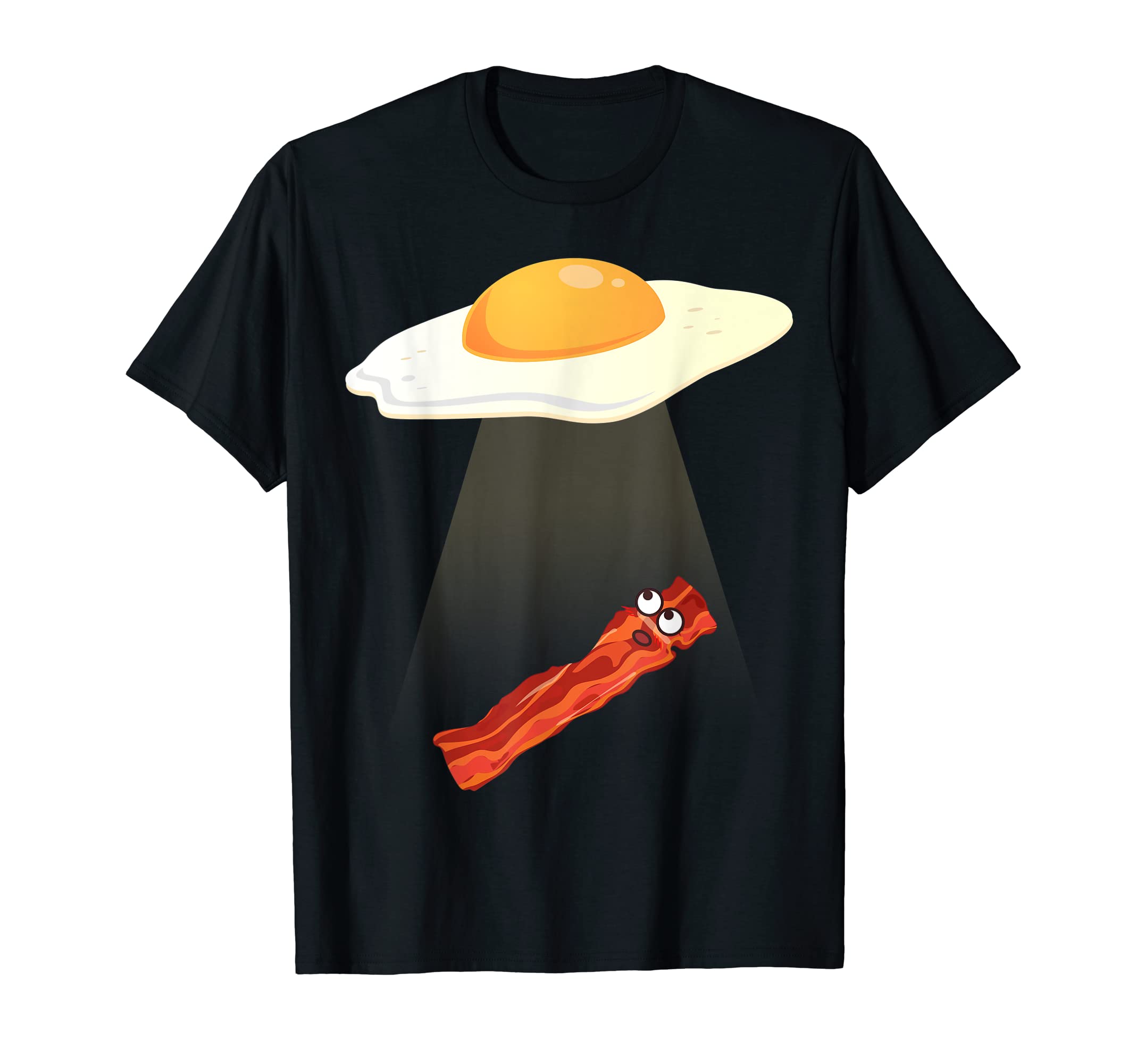 

Милая летающая тарелка в виде яйца. Тяговый луч направляет футболку с беконом.