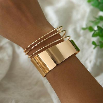 Trendy Punk Metal Bracelets - European & American Style, Open Design with Hollow Details