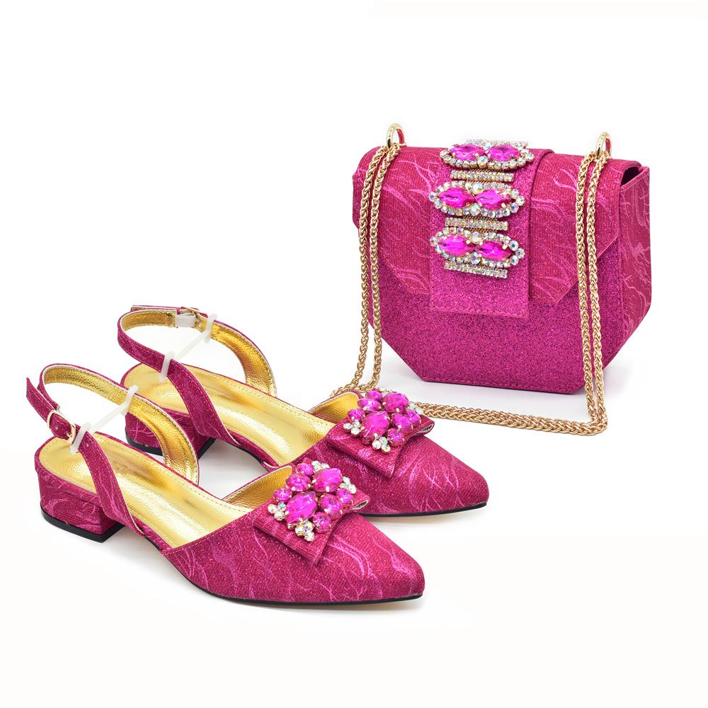 Diamond-Studded Pointed Toe Square Heel Shoes