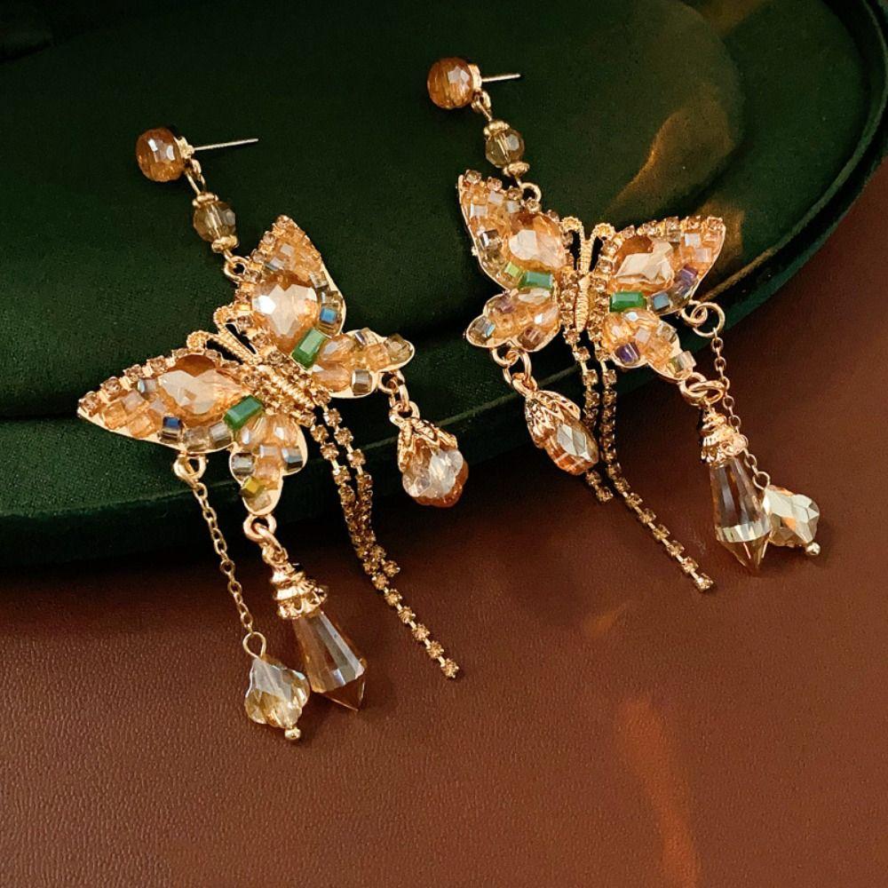 Exaggerated Rhinestone Butterfly Earrings Pendant Vintage Long Earrings  Party