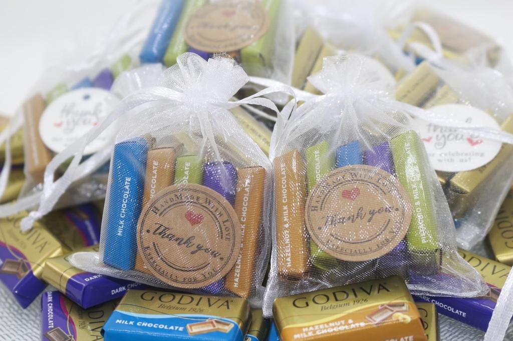 Godiva Neapolitan Assortment Petit tablets x 10 sets Total of 50 tablets with thank you tag Cute Drawstring Bag Just a Feeling Halloween Valentine