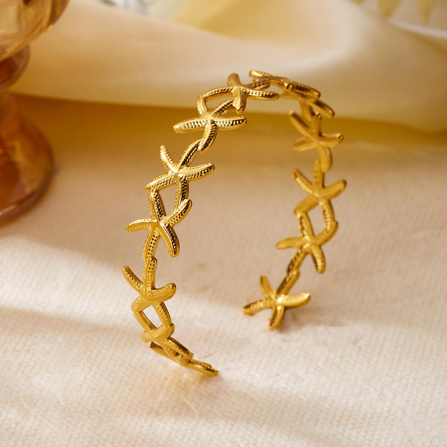 

Stainless Steel Shell Starfish Bangles for Women Gold Color Metal Fish Cuff Bangle Bracelet Female Beach Party Aesthetic Jewelry