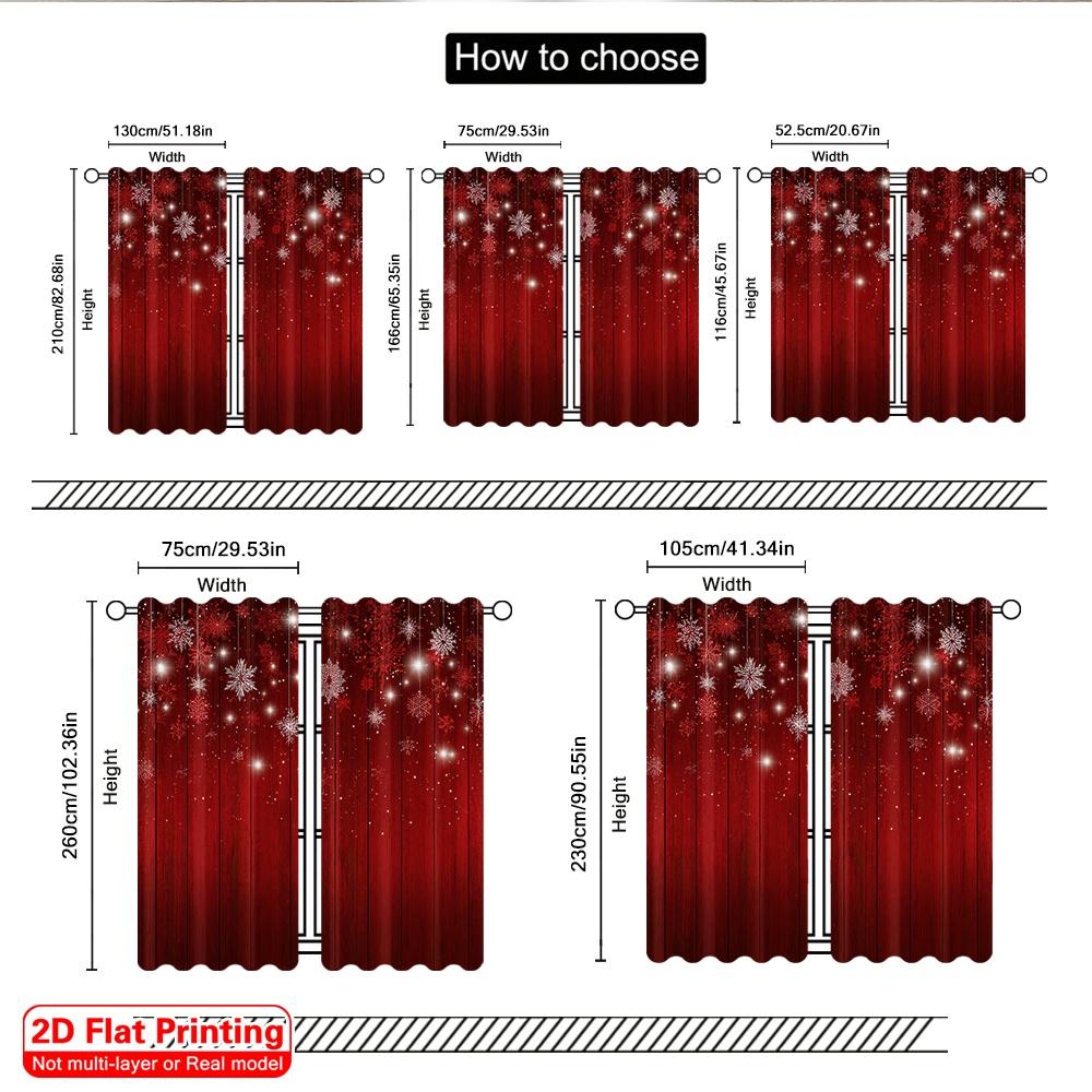 2D flat printing 2pcs Happy Christmas Scene Curtains Red Snowflakes Festive Christmas scopic and stylish 100% polyester fiber