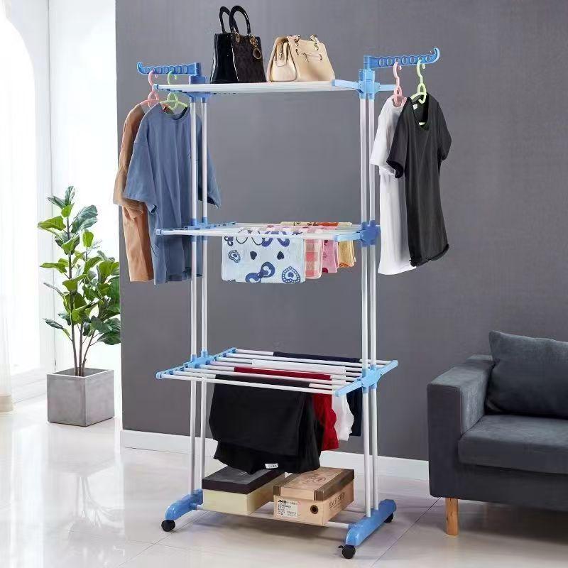 Dual Rod Folding Wing-shaped Clothes Rack: Floor-standing, Multi-functional, Movable, and Foldable