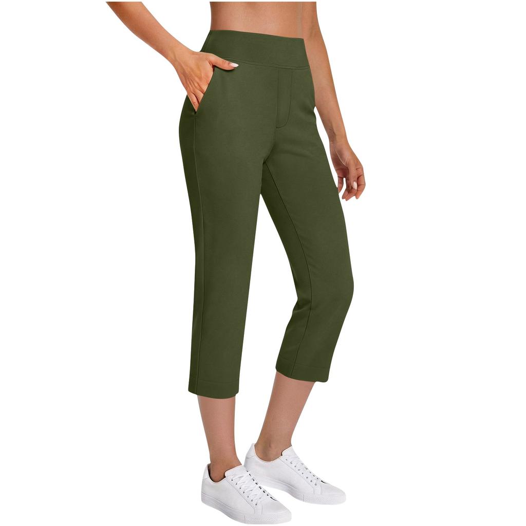 Women's Casual Fashion High-Waisted Cropped Pants With Pockets
