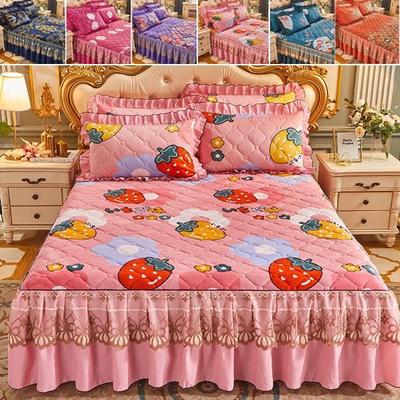 Saia de cama de renda de princesa estilo europeu colcha de veludo de cristal acolchoada lençol de veludo grosso e quente com elástico para colchão de cama de 1,8 m e 2 m