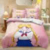 Kawaii Sailor Moons Bedding Set For Girls 3D Pattern Pretty Girl Duvet Cover Pink Comforter Twin Duvet Cover Set With Pillowcase