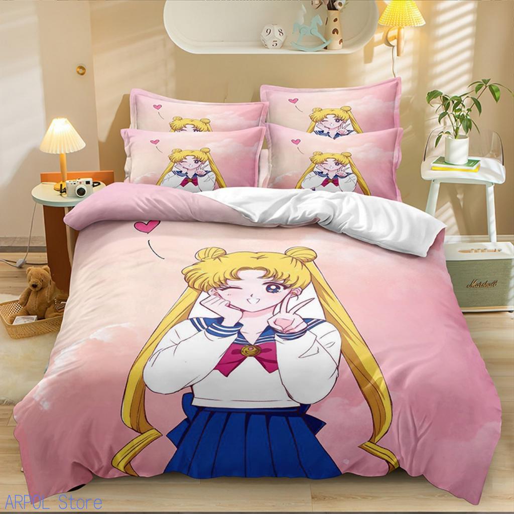 Kawaii Sailor Moons Bedding Set For Girls 3D Pattern Pretty Girl Duvet Cover Pink Comforter Twin Duvet Cover Set With Pillowcase