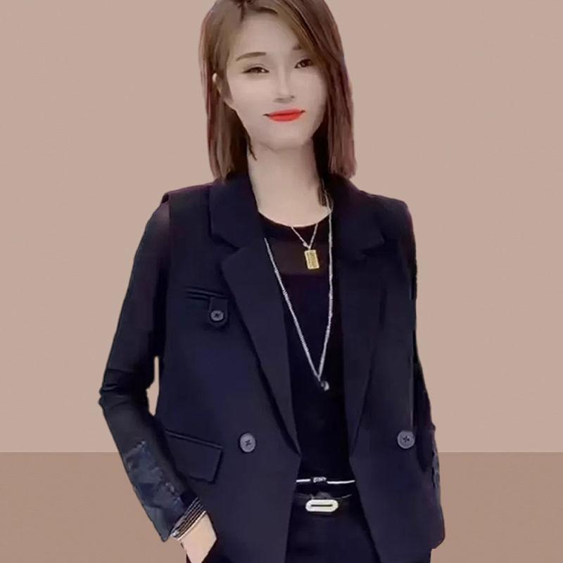 

Летний модный повседневный женский короткий жилет без рукавов черный пиджак XL чёрный